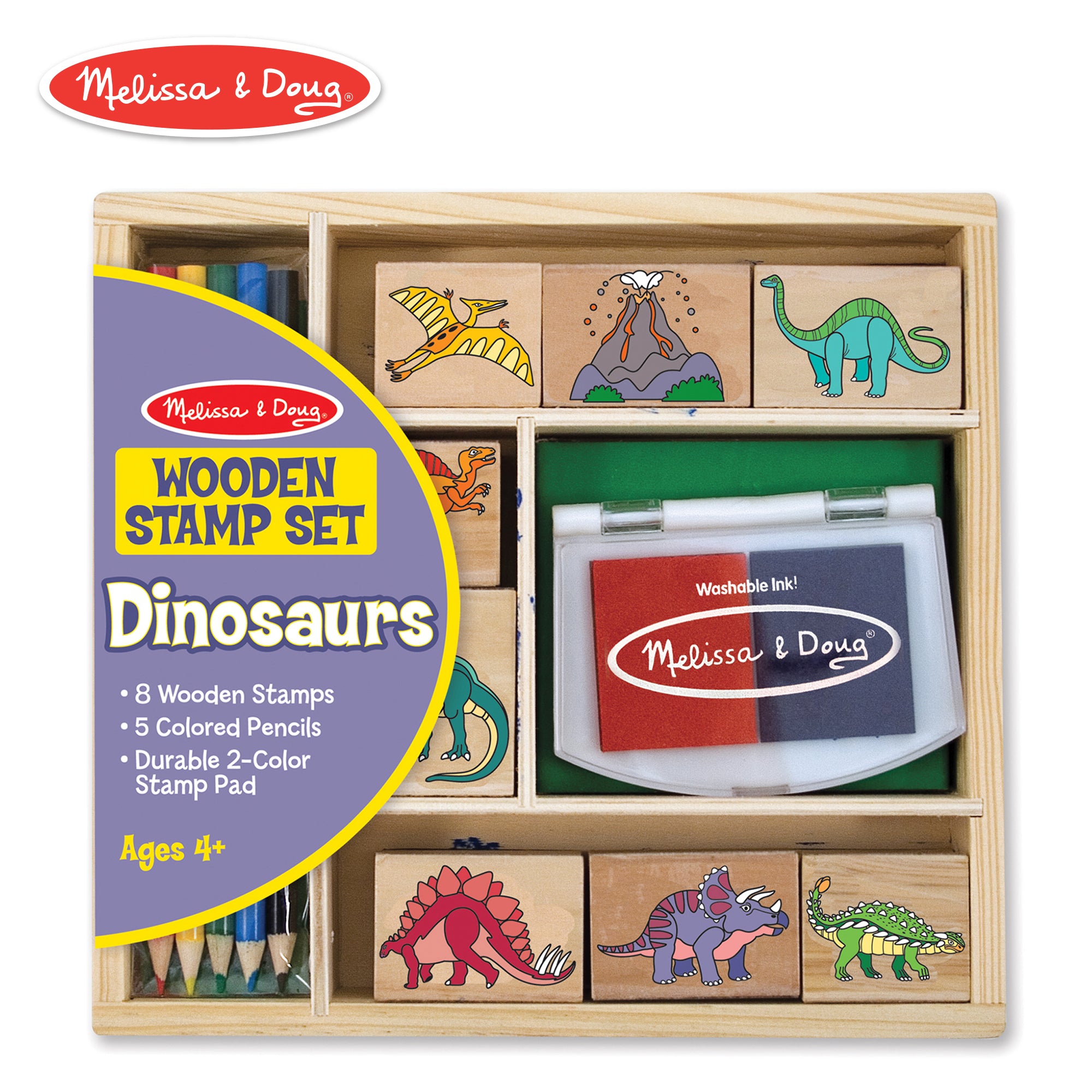 Melissa Doug Wooden Dinosaur Stamp Set Family of Five Little